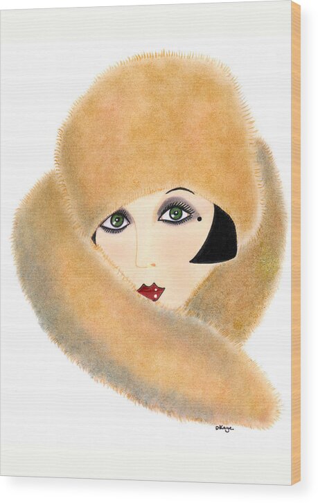 Art Deco Wood Print featuring the painting Art Deco Lady - Vivian by Di Kaye