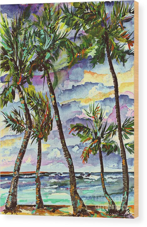Bahamas Wood Print featuring the painting Beach and Palms Tropical Watercolor Painting by Ginette Callaway