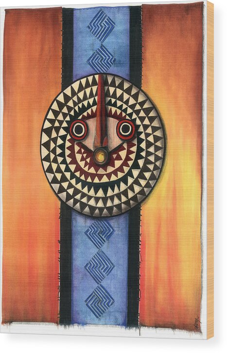 Mud Wood Print featuring the mixed media Mud Cloth Mask by Anthony Burks Sr