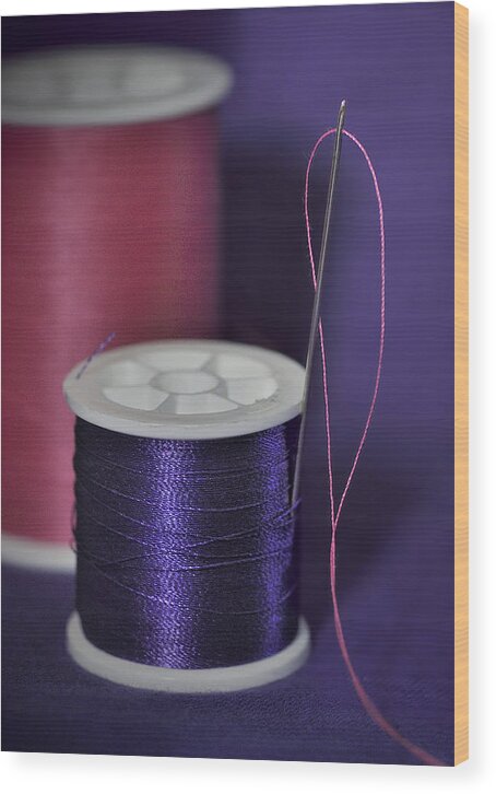 Purple Wood Print featuring the photograph Needle and Thread by Carol Eade
