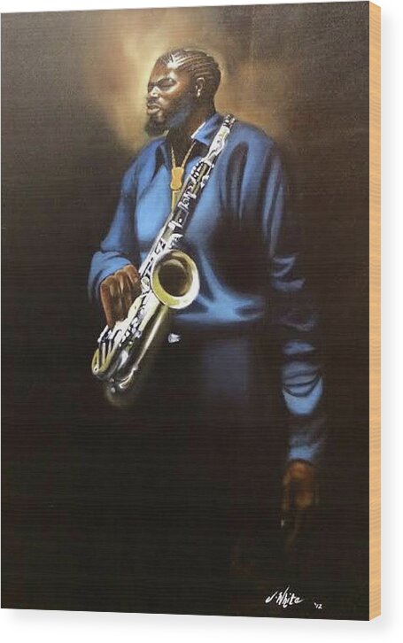 Sax Wood Print featuring the painting Sax Man by Jerome White