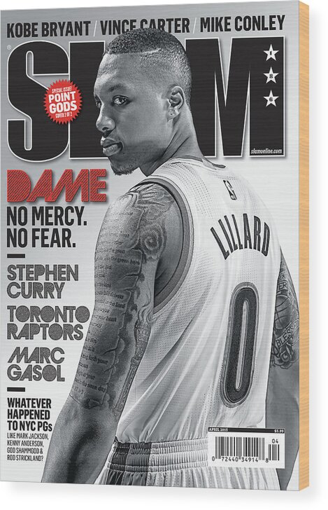 Damian Lillard Wood Print featuring the photograph Dame: No Mercy. No Fear. SLAM Cover by Getty Images