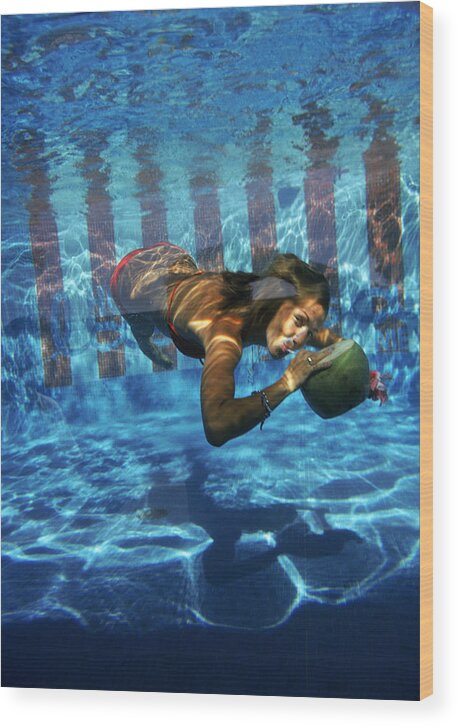 Underwater Wood Print featuring the photograph Underwater Drink by Slim Aarons