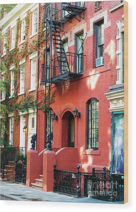 Brownstone Wood Print featuring the photograph New York City Greenwich Village Brownstone by John Rizzuto