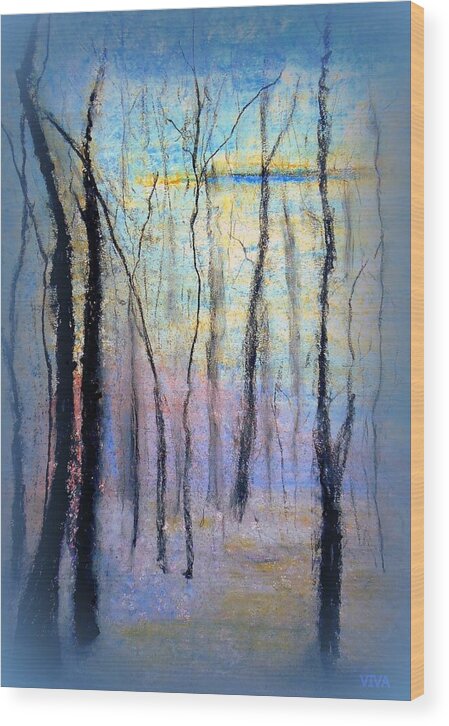 Trees Wood Print featuring the painting Treescape - Evening by VIVA Anderson