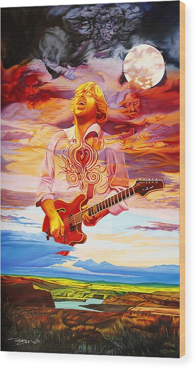 Trey Anastasio Wood Print featuring the painting Channeling the Cosmic Goo at the Gorge by Joshua Morton