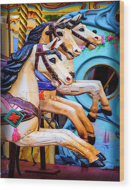 Carousel Horse Wood Print featuring the photograph French Carousel Horses by Alan Goldberg