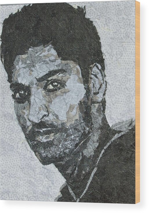 Fabric Collage Wood Print featuring the painting Portrait Of A Young Man #2 by Mihira Karra