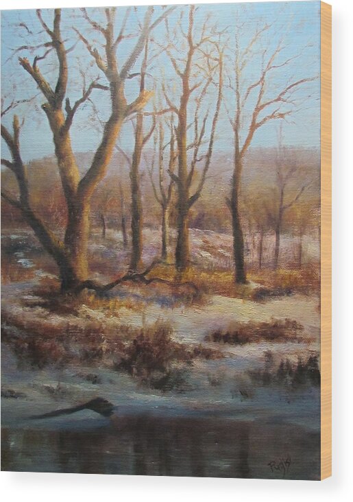 Winter Marsh Wood Print featuring the pastel Winter Marsh and Beyond #1 by Bill Puglisi