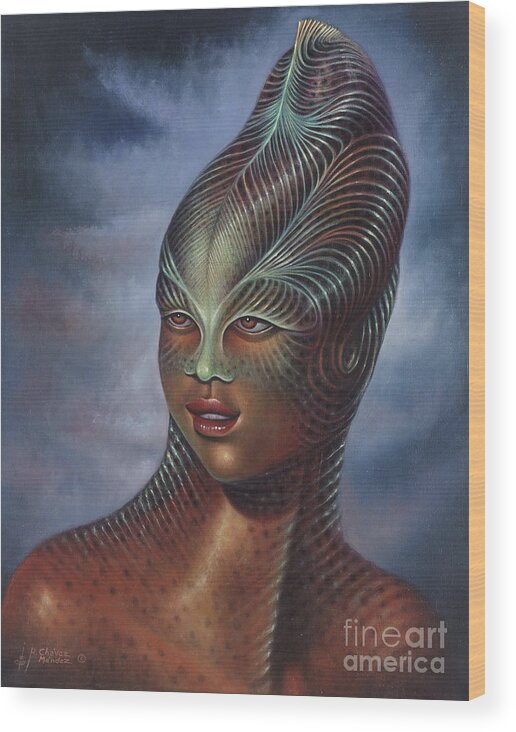 Sci-fi Wood Print featuring the painting Alien Portrait I by Ricardo Chavez-Mendez