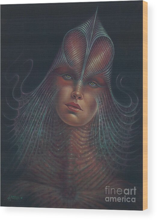 Sci-fi Wood Print featuring the painting Alien Portrait Il by Ricardo Chavez-Mendez