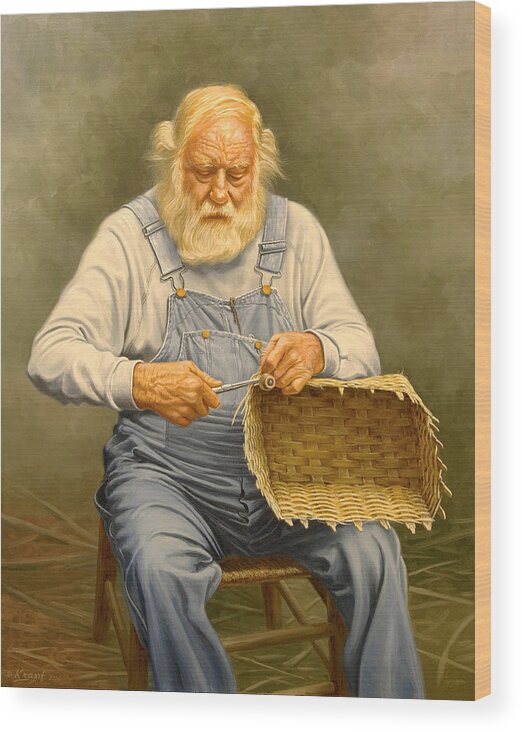Bearded Man Wood Print featuring the painting Basketmaker in oil by Paul Krapf