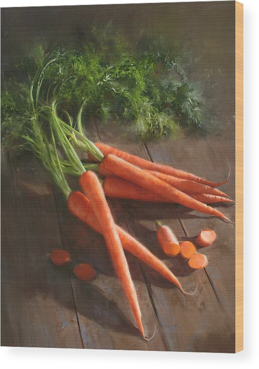 As Seen In Cooks Illustrated Magazine Wood Print featuring the painting Carrots by Robert Papp