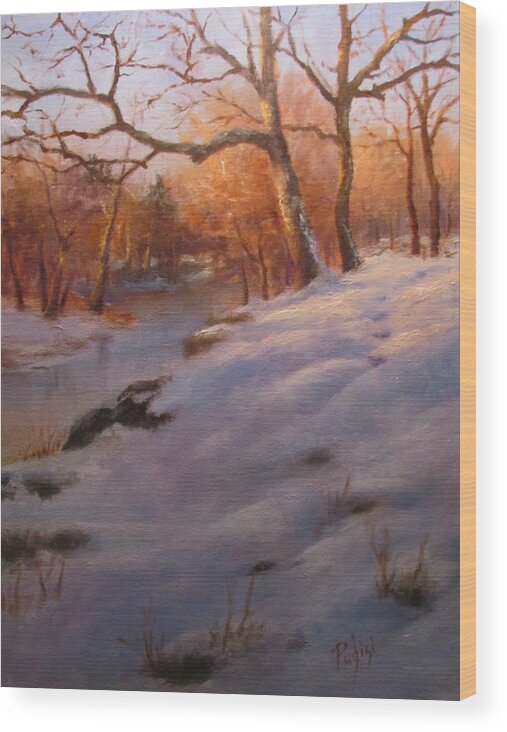 Winter Landscape Wood Print featuring the pastel Cocalico Snow by Bill Puglisi