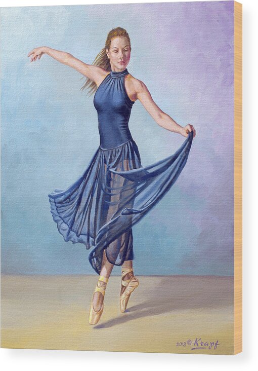 Figure Wood Print featuring the painting Dancer in Dark Blue by Paul Krapf