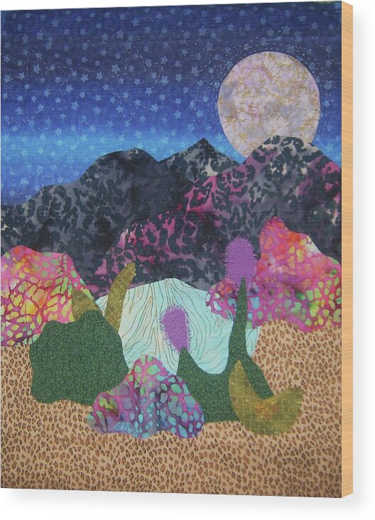 Abstract Art Quilt Wood Print featuring the tapestry - textile Desert Dreaming by Ellen Levinson