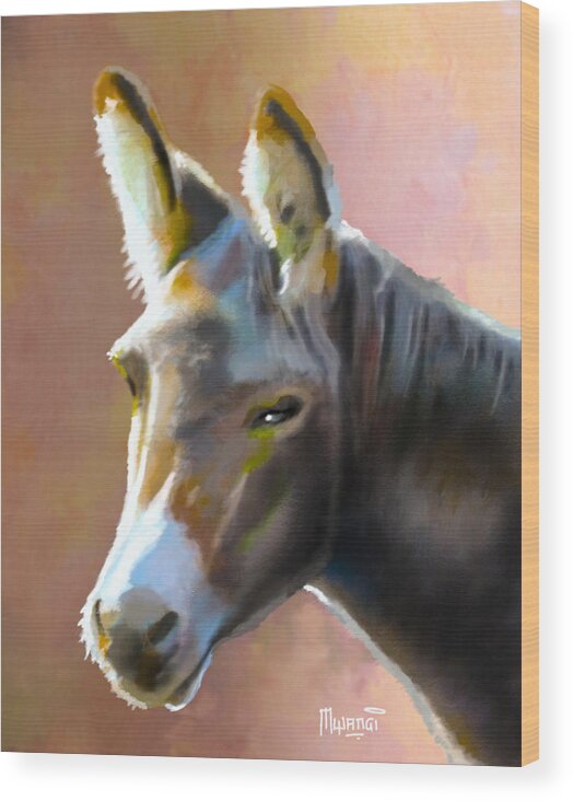 Zebra Wood Print featuring the painting Donkey Hee-Haw by Anthony Mwangi