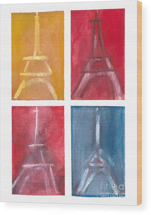 Effel Tower Wood Print featuring the painting Eiffel Tower Paintings of 4 up by Robyn Saunders