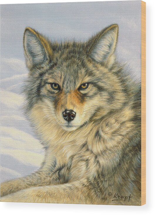 Wildlife Wood Print featuring the painting Little Coyote by Paul Krapf