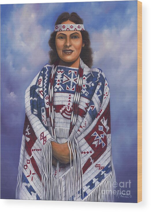 Portrait Wood Print featuring the painting Native Queen by Ricardo Chavez-Mendez