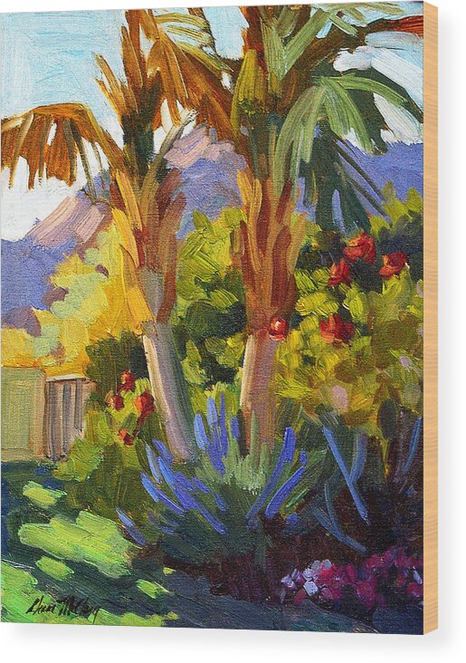 Queen Palms Wood Print featuring the painting Queen Palms by Diane McClary