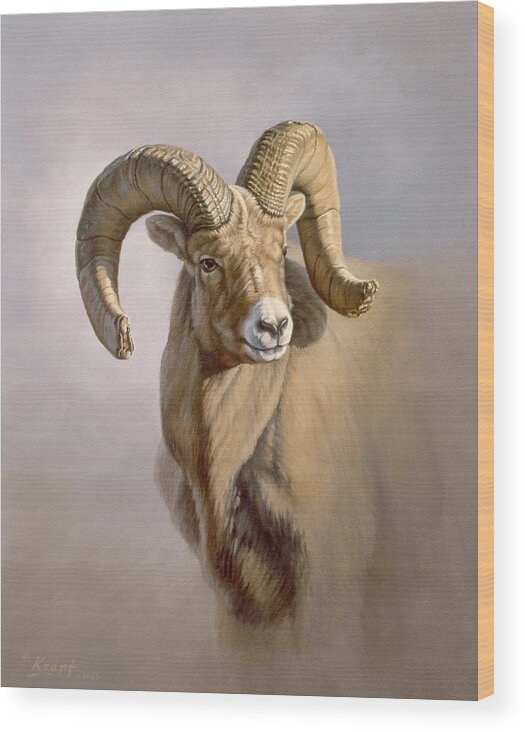 Wildlife Wood Print featuring the painting Ram Portrait by Paul Krapf