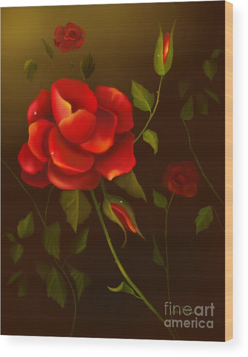 Red Roses Wood Print featuring the painting Red Roses by Sena Wilson