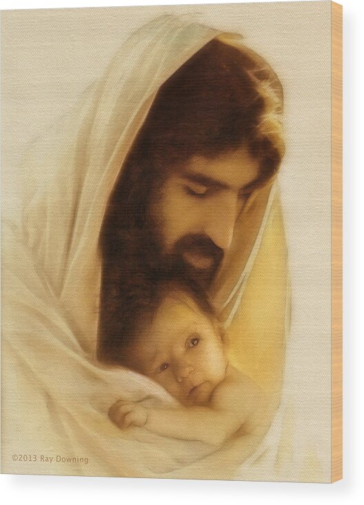Jesus Wood Print featuring the digital art Suffer the Little Children by Ray Downing