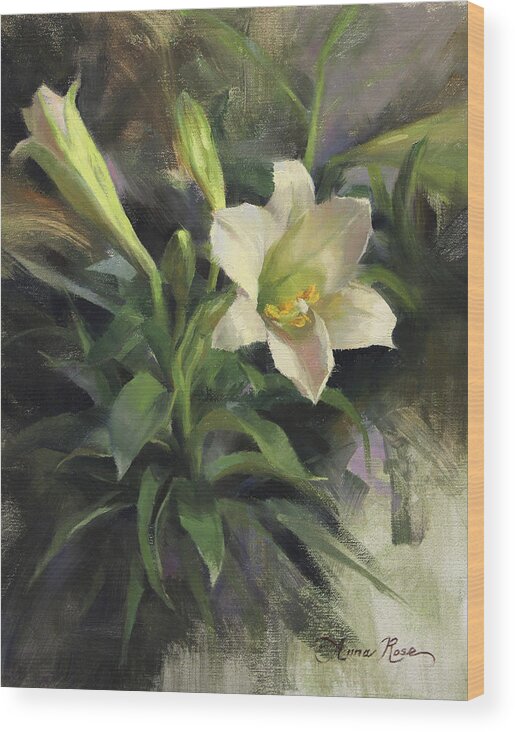 Easter Wood Print featuring the painting Sunday's Lily by Anna Rose Bain