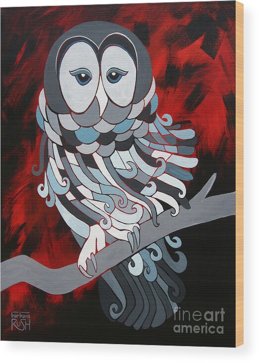 Owl Wood Print featuring the painting The Wise One by Barbara Rush