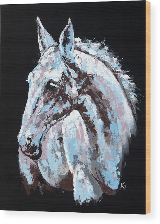 Abstract Horse Wood Print featuring the painting White Horse by Konni Jensen