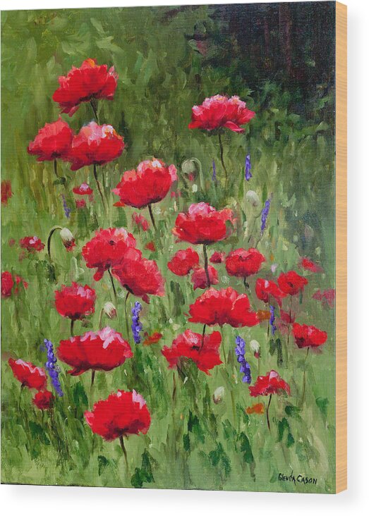 Flowers Wood Print featuring the painting Poppies In A Meadow II by Glenda Cason