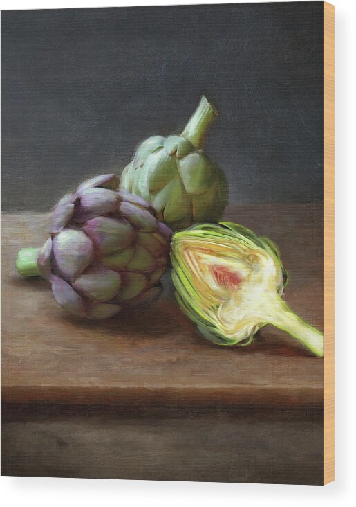  Wood Print featuring the painting Artichokes by Robert Papp