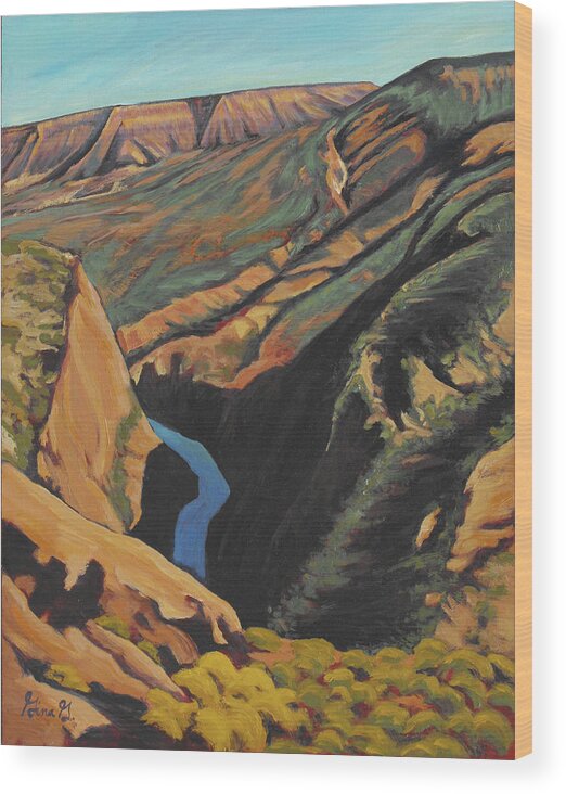 Black Canyon Wood Print featuring the painting Black Canyon Overlook by Gina Grundemann