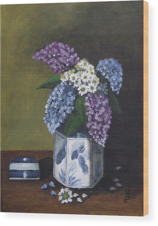 Acrylic Wood Print featuring the painting Blue Fish Vase by Kim Selig