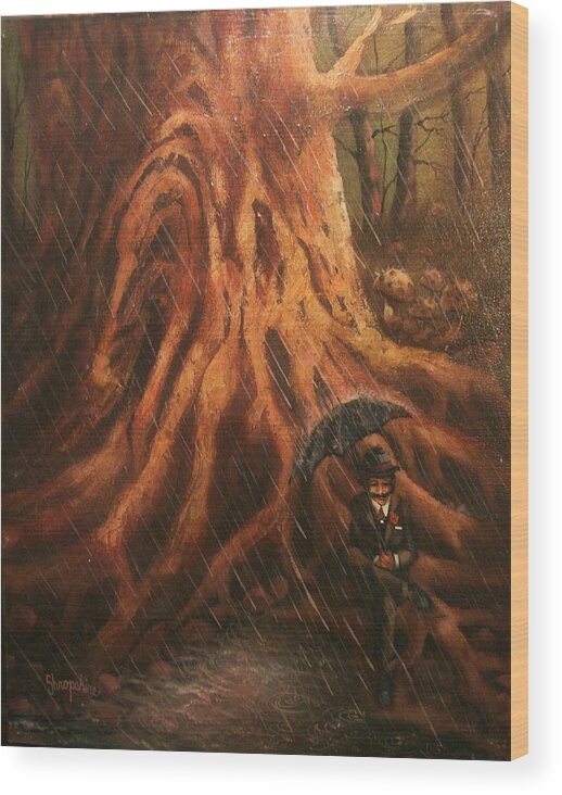 Fantasy Wood Print featuring the painting Bumbershoot by Tom Shropshire