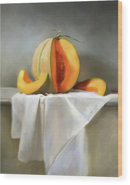 Cantaloupes Wood Print featuring the painting Cantaloupes by Robert Papp