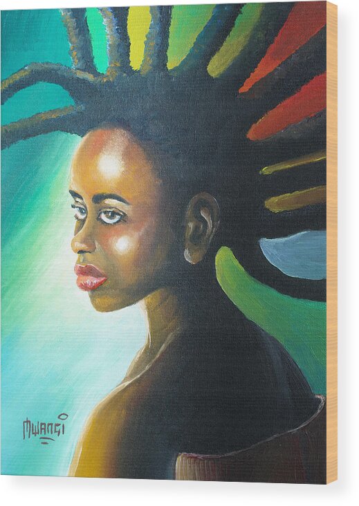 Bob Wood Print featuring the painting Dreadlocks Rasta by Anthony Mwangi