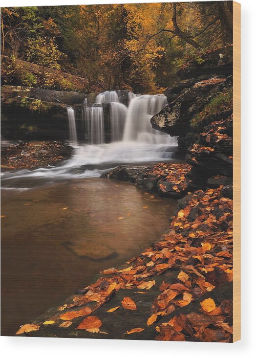 Landscape Nature Waterfall west Virginia new River Gorge dunloup Creek Falls Thurmond Autumn Fall Foliage Stream Creek Rocks Wood Print featuring the photograph Dunloup Creek Falls by Jeff Burcher