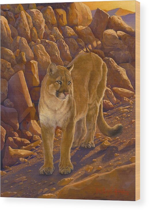 Wildlife Wood Print featuring the painting El Gato by Howard Dubois