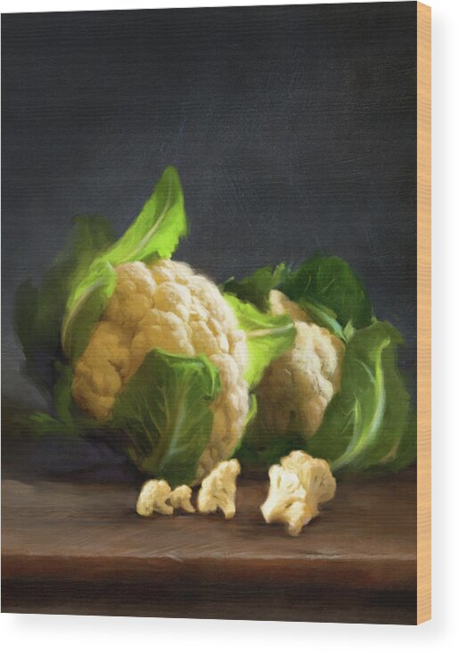 Cauliflower Wood Print featuring the painting Fresh Cauliflower by Robert Papp