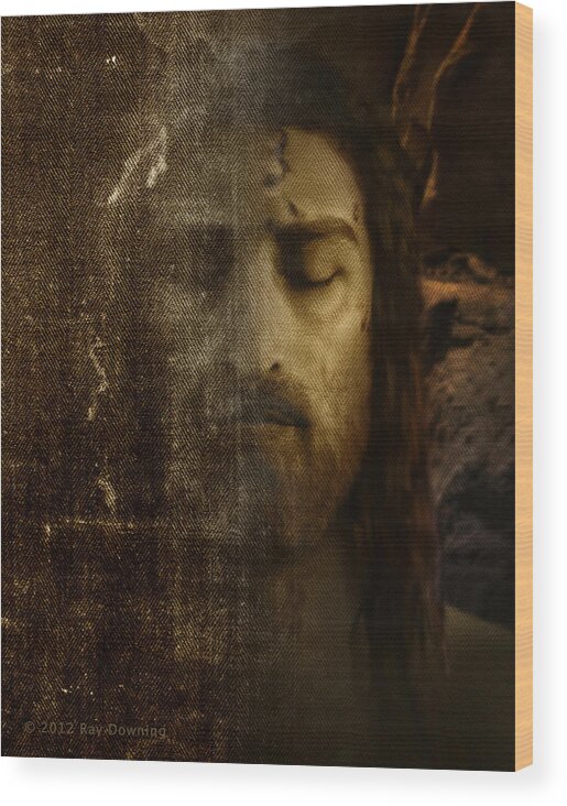 Shroud Of Turin Wood Print featuring the digital art Jesus and Shroud by Ray Downing