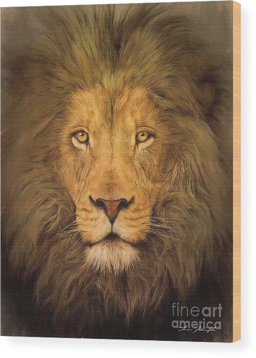 Lion Wood Print featuring the digital art Lion by Tim Wemple