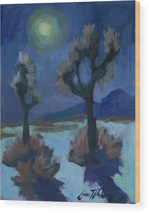 Palm Springs Wood Print featuring the painting Moonlight and Joshua Tree by Diane McClary