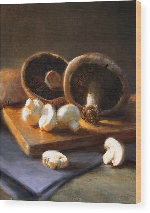 Mushrooms Wood Print featuring the painting Mushrooms by Robert Papp
