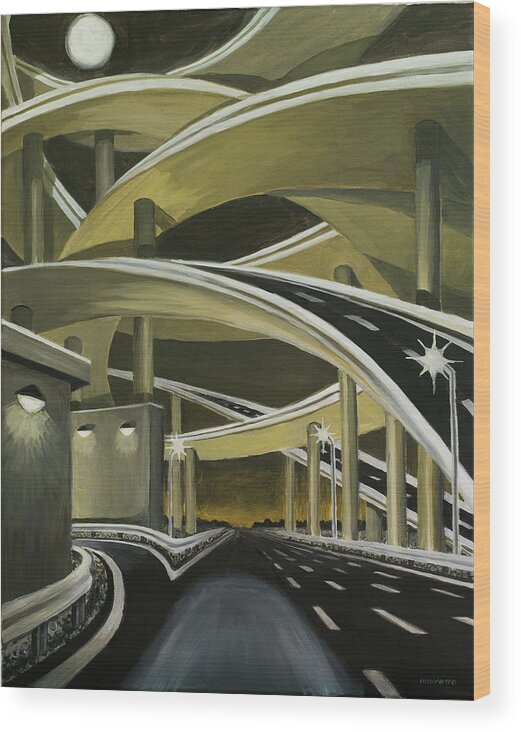 Streets Wood Print featuring the painting Overpassed by Tommy Midyette