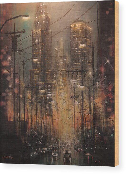 Chicago Wood Print featuring the painting Power Center by Tom Shropshire