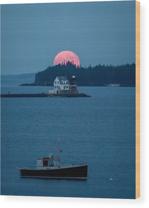 Rockland Wood Print featuring the photograph Rockland Harbor Full Moon by Tim Sullivan