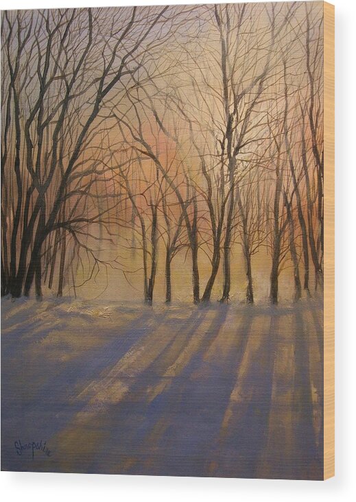  Impressionist Painting Wood Print featuring the painting Snow Shadows by Tom Shropshire
