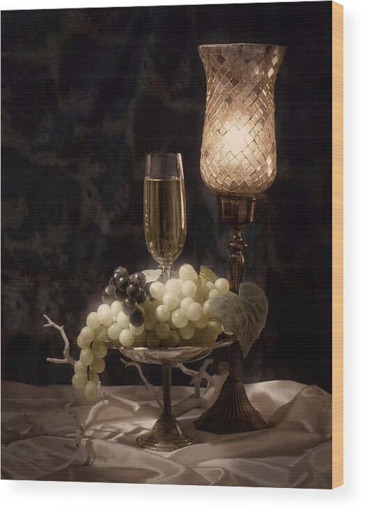 Alcohol Wood Print featuring the photograph Still life with wine and grapes by Tom Mc Nemar